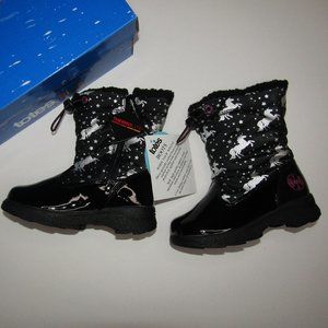 Totes Jaylynn girls black with silver unicorns waterproof winter boot size 9 10